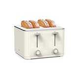 Martha Stewart 4 Slice Toaster, 10 Shade Settings with Defrost, Cancel, Bagel & Gluten-Free, Extra-Wide Self-Centering Slots for Waffles & Artisan Bread, Removable Crumb Tray, Cord Wrap, 1800W, Linen