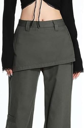 Skousers Skirts Over Trousers Y2K Cargo Pants Two Pieces Vintage Patchwork High Waist Flared Pants Hip Hop4