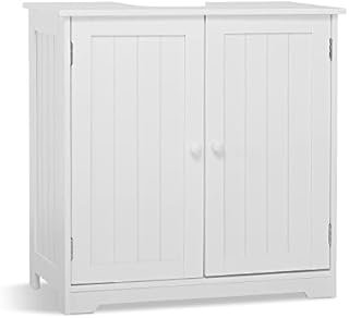 Meerveil Under Sink Cabinet, Bathroom Floor Cabinet with 2 Doors and 2 Shelves Wooden Space Saving Free Standing for Bathroom, 60 x 30 x 60 cm, White