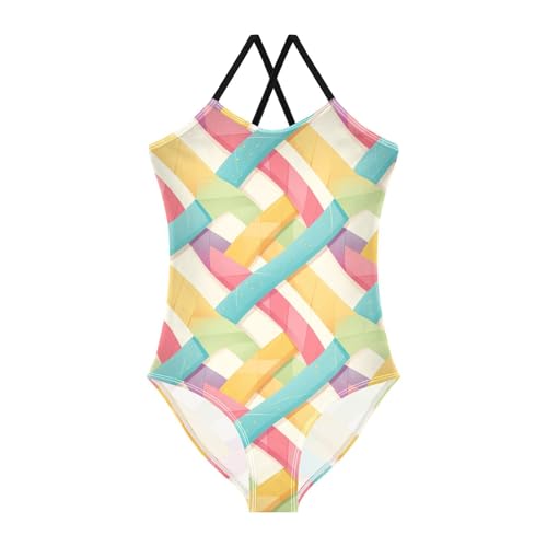 KLL Colorful Stripes Toddler Girls 1-Piece Swimsuit Beach Swimming Suits Adjustable Shoulder Strap Quick Dry