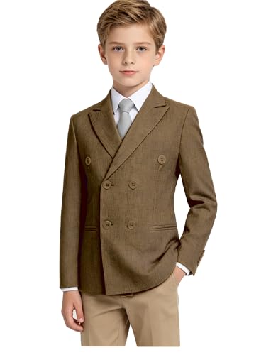 Lightweight Boys Linen Blazer Suit Slim Fit Jackets for Boy Sports Coat for Kids Coffee Fashion Beach Wedding Outfit Size 6