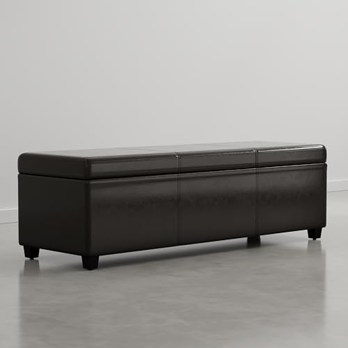 Image of SIMPLIHOME Avalon 54 inch Vegan Leather Storage Ottoman in Dark Clove Brown