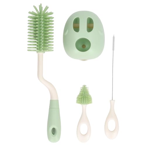 Image of Baby Bottle Brush Set with Nylon Nipple Cleaner, 2 Sponge Nipple Brushes 2 Straw Brushes for Easy Cleaning (Green Rotatable)