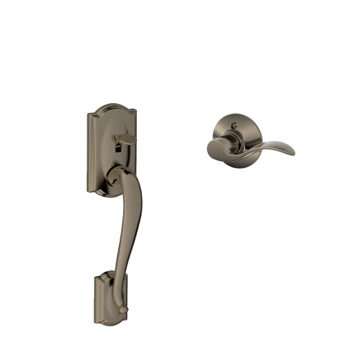 Image of SCHLAGE FE285CAM620ACCLH Antique Pewter Camelot Lower Handleset for Electronic Keypad with Accent Interior Left Handed Lever