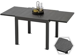 Devoko Aluminium Ausziehbarer Gartentisch, Wetterfest 80-160x80x75cm Outdoor Esstisch für 4-6 Personen mit Sonnenschutz, Leicht zu Reinigen, Dunkelgrau