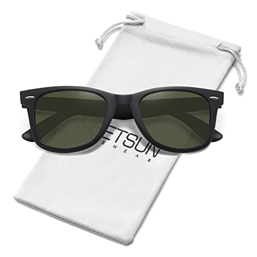 MEETSUN Polarized Sunglasses for Men Women Classic Retro Square Driving Sun Glasses UV Protection Matte Black Dark Green