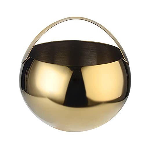 ESGT Stock Harbor - Cubo de hielo aislado con tapa sellada y pinzas, acero inoxidable grande de 2/3 litros con pinzas modernas para almacenamiento para fiestas (esfera dorada, 2 L) Cover