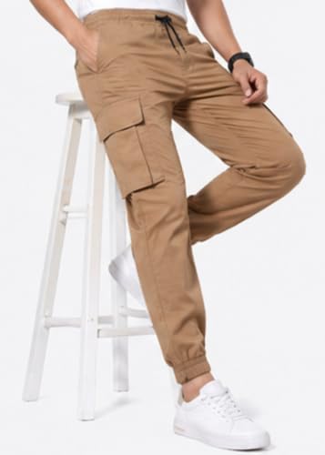 Image of Men's Jogger Cargo Pants | Stretchable Cotton Blend Utility Trousers | Regular Fit Multi Pocket Casual Bottom Wea