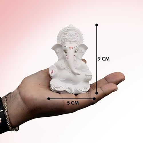 Image of JOY LAND Lord Ganesha Car Dashboard Idol | White & Gold Ganesh Murti for Car Dashboard, Home & Office Decor (White)