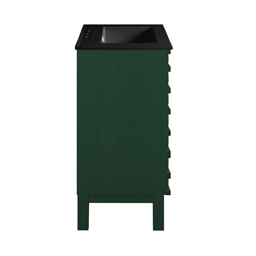 Image of Swiss Madison Cascade 24 inch Freestanding Bathroom Vanity in Green Oak with Black 3-Hole Centerset Sink Top