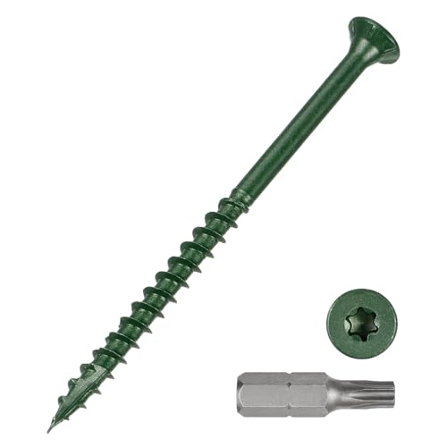 METALLIXITY Deck Screws (#9x3) 100Pcs, Carbon Steel Wood Screw Decking Screws Epoxy Coated with T25 Torx Drive Head - for Wood Fence, Table, Chairs, Green