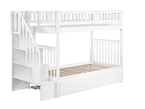 Atlantic Furniture AB56652 Woodland Staircase Bunk Bed with Urban Trundle Bed, Twin/Twin, White