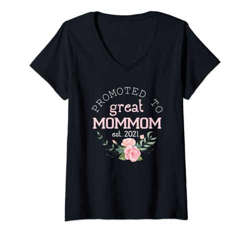Mujer Promocionado a la gran mamá Est 2021 Primera vez Día de la Madre Camiseta Cuello V