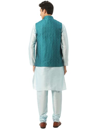 Image of SOJANYA (Since 1958, Men's Silk Blend Grey Kurta Pyjama & Silk Blend Jacket Combo