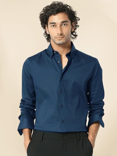 Image of IndoPrimo Men's Satin Shirt with Spread Collar Neck Line Solid Pattern Full Sleeves Regular Fit Western Style and Standard Length