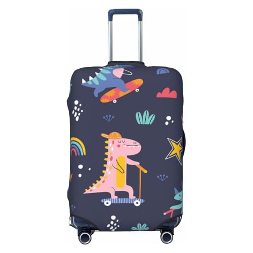 Cartoon Dinosaur Scooter Sport Blue Print Luggage Cover Washable Elasticated Suitcase Covers TSA Approved Stylish Dust and Scratch Resistant Case Protector for Kids and Adults
