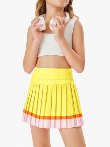 Image of Haloumoning Girls Pleated Skirts with Shorts Athletic Tennis Skorts Sport Performance Skirt with Pockets 4-14 Years