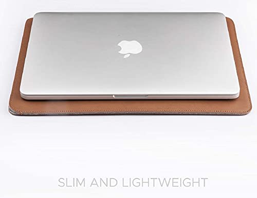 Image of CONTACTS Slim Laptop Sleeve 16 Inch Compatible for MacBook Pro 16 inch and All Other laptops Under 15.6 inch Faux Leather 15.6 inch Protective Computer Cover 16in Case - TAN