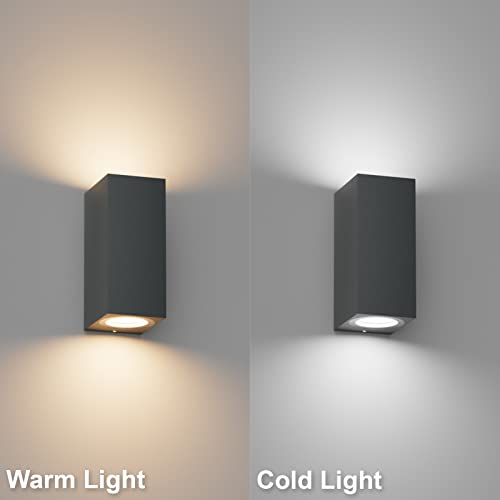 Klighten 2 Stück Anthrazit Wandleuchte Aussen Innen, Wasserdicht IP65 Modern Wandlampe Außen, Aluminium Eckig Außenlampe Außenleuchte Wand, Up Down GU10 Fassung Außenwandleuchte, Ohne Leuchtmitte – Bild 3