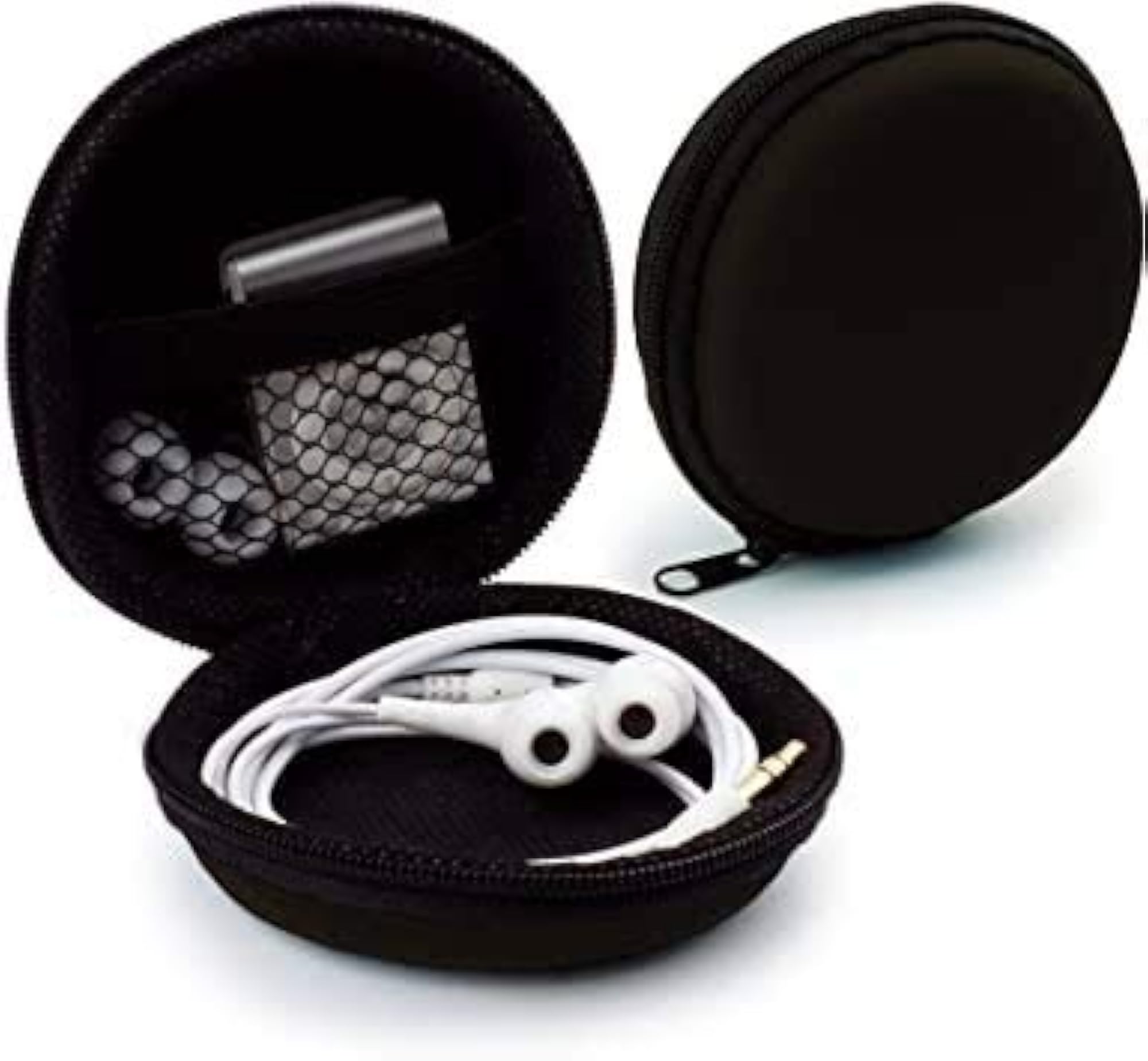Black Earphone Pouch with Jali and Zipper Closure