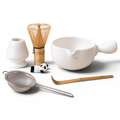 HAPPY PATH & CO Patented Matcha Bowl Set with Handle & Spout - Spill-Free Pouring | Complete Matcha Set for Beginners | Includes Bamboo Whisk, Scoop & Stand (Classic White)