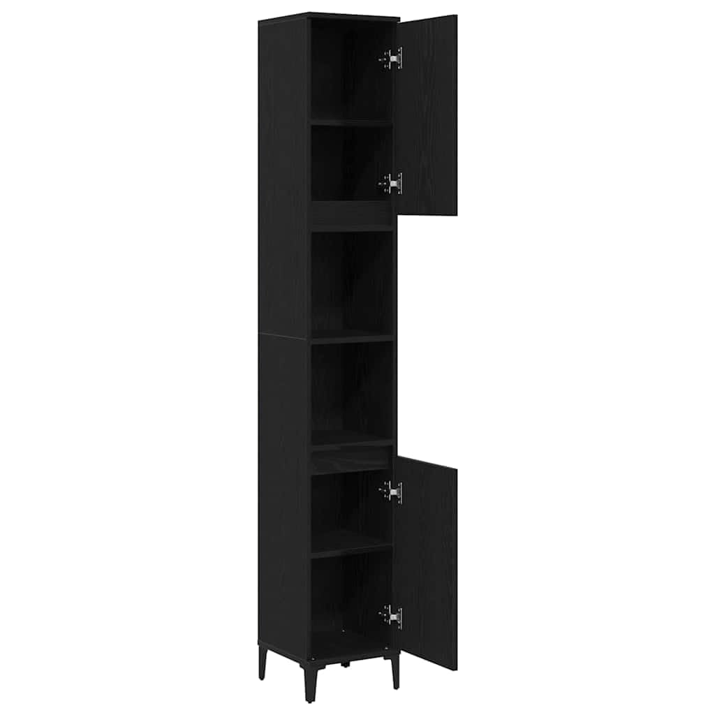 Tomostar Meuble Colonne Salle de Bain, Armoire Salle de Bain Haute Meuble de Rangement Haut avec Porte Chêne Noir 30 x 30 x 190 cm