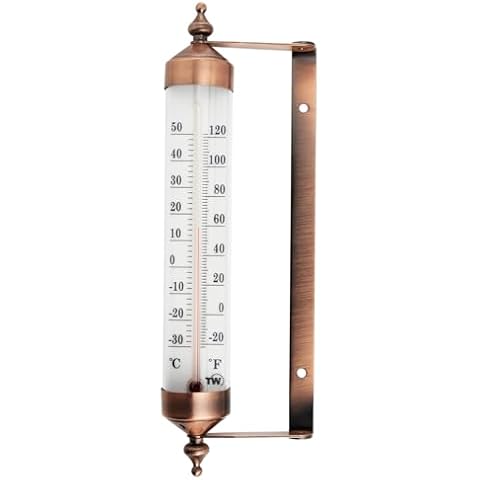 10 inch Outside Thermometer with Bronze Effect Design - Stylish Outdoor Thermometer Waterproof Suitable for Outside Wall Greenhouse Garage Cover