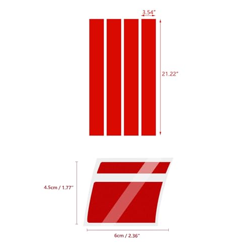 Image of x xotic tech Auto Universal Racing Style 4Pcs Front Hood Fender Double Hash Stripe Stickers + 6Pcs Reflective Wheel Tire Rim Safety Warning Decals Decoration Accessories Set (Red)