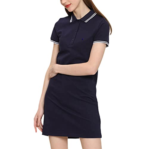 Haitpant Sommer Damen Kurzarm Poloshirt Kleid Frauen Revers Baumwolle Casual Slim Tennis Polo Kleid, marineblau, Large