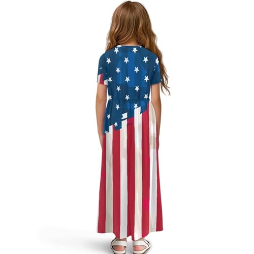 Girl's Dresses Short Sleeve Loose Casual Long Maxi Dress with Pockets Size 5-14 Years2
