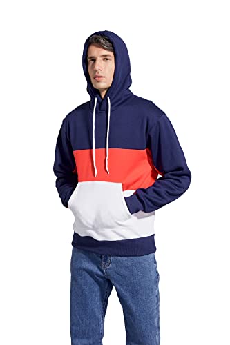Rusaevon Men's Fleece Pullover Hoodie Sweatshrits Drawstring Hooded Color Block Hoody for Men with Kangaroo Pocket2