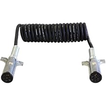 Tectran 7-Way Light Duty Powercoil | 6/14-1/12 Gauge | Die-Cast Plugs w/Spring Guards | 12" Trailer Lead | Black | 12 Length x 12" Tractor Lead
