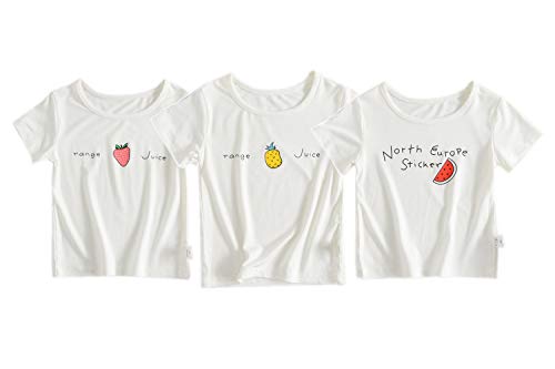 Toddler Girls' 3-Pack Short-Sleeve Graphic Tees Infant Boys' Shirts Summer Clothing Set 2-3T Strawberry + Pineapple + Watermelon