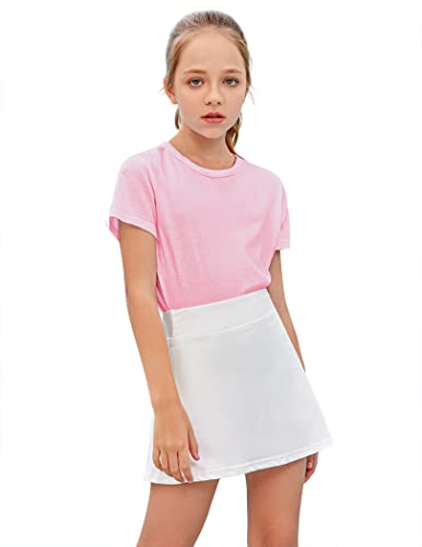 Hopeac Girls Sport Skort High Waisted Golf Active Athletic Pleated Running Tennis Skirts With Pockets White #TOP2