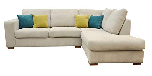Dakota Fabric Corner Sofa Living Room Suite CREAM- BROWN- GREY LEFT RIGHT (Right, Cream)