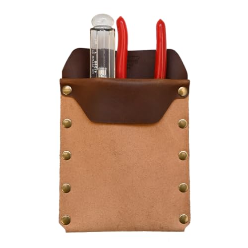 Tool Pocket Protector Pouch - Full Grain Leather - Solid Brass Rivets - Durable Leather Pouch - American Bench Craft - Made in USA (Brown)
