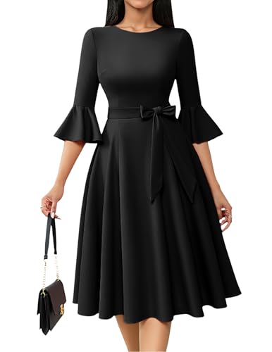 Robe de cocktail évasée et ajustée pour invitée de mariage à manches cloche HomRain