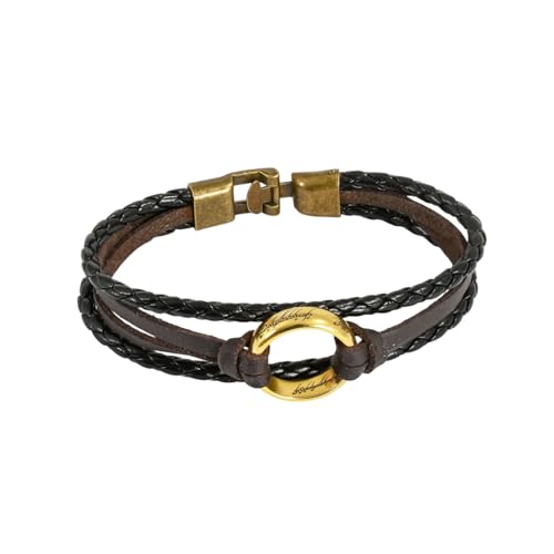 Elbenwald Le Seigneur des Anneaux - Bracelet enroulé en cuir avec anneau pendentif - Fermoir à crochet - 20 cm