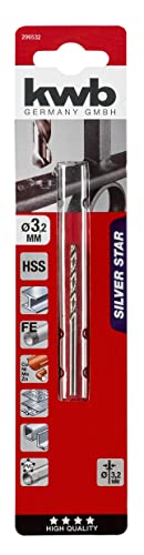 kwb Ø 3,2 mm punta per metallo HSS-G Silver Star 206532 (fino al 40% più veloce, 50% meno pressione di contatto, rettifica di precisione, DIN 338)