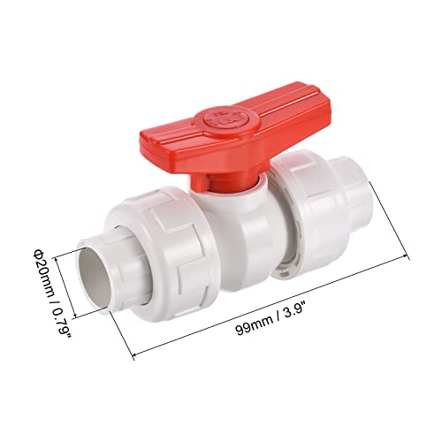 PATIKIL 20mm ID Double Union Ball Valve, 1 Pack PVC Socket Type Shut-Off Valve Switch for Water Flow Control White - Image 2