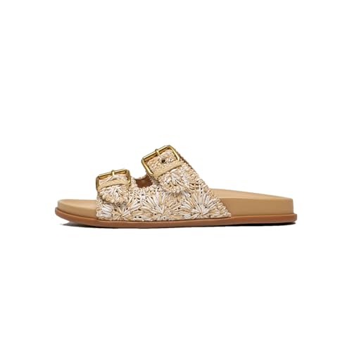 Women's Straw Metal Buckle Slippers - Bohemian Plant Pattern Beach Flats