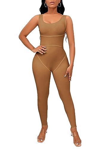 Topsrani Womens One Piece Jumpsuits Outfits Bodycon Bodysuit Sexy Rompers Workout Unitard Playsuit Backless Cute Club Khaki Xl #TOP3