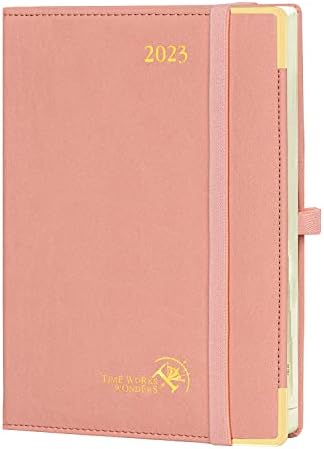 POPRUN 2023 Planner, Vertical Daily Weekly and Monthly Calendar, Agenda 6.5" x 8.5" with Tear-off Corner, Hourly Time Slots, Vegan Leather Hard Cover, FSC® -Certified Paper, Pink