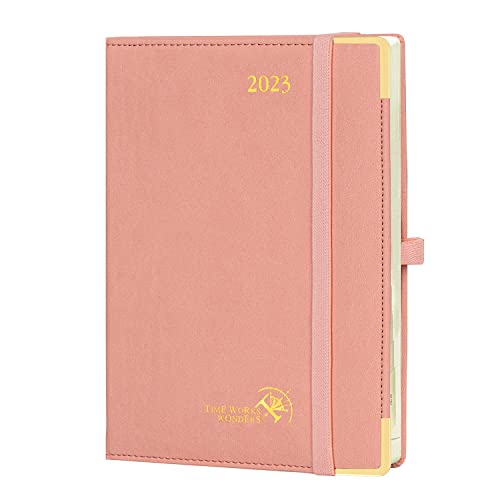 Poprun 2023 Planner, Vertical Daily Weekly And Monthly Calendar, Agenda 6.5" X 8.5" With Tear-Off Corner, Hourly Time Slots, Vegan Leather Hard Cover, Fsc® -Certified Paper, Pink #TOP15