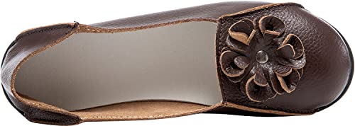 Image of Women's Leather Loafers Slip On Flats Casual Round Toe Moccasins Wild Breathable Comfortable Walking Working Driving Long Standing Fashion Soft Shoes