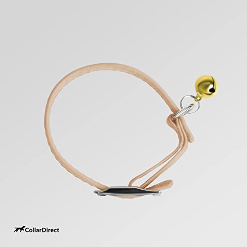 Collardirect Leather Cat Collar, Cat Safety Collar With Elastic Strap, Kitten Collar For Cat With Bell Black Blue Red Orange Lime Green (Neck Fit 6"-7", Beige) #TOP1