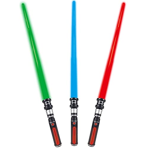 Light Up Saber for Kids Adults, 3 Colors LED Light Swords with FX Sound, Expandable Light Sword Set for Galaxy War Fighter Warriors, Christmas Halloween Party, Xmas Birthday Presents (3 Packs)