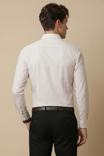 Image of Peter England Men's Striped Slim Fit Full Sleeve Formal Shirt | Cotton-Rich | Wonder Fabric | Pin-Point Oxford Weave
