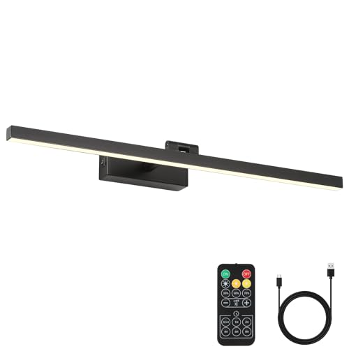 Image of Joosenhouse Battery Operated Picture Light, Wireless Gallery Light with Remote Control and Timer Off, 10000mAh Rechargeable Painting Art Light, 23.23 Inch Dimmable Black Wall Sconce