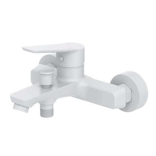 AM.PM Hit FTA10033 – Mitigeur Bain Douche Blanc Mat, Mitigeur Baignoire Monotrou avec Bec, Colonnette Baignoire, Robinet Monocommande à Économie d’Eau, Résistant...